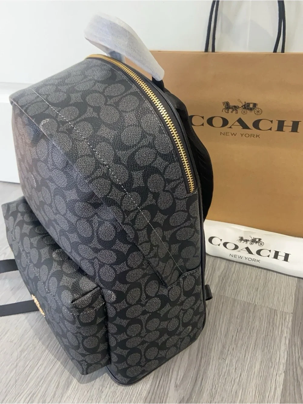 Coach Black Signature Mini Backpack with Gold Hardware